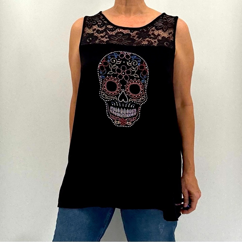 Disney Epcot World Showcase Mexican Pavilion Embellished Calavera Skull Tank Top - Picture 12 of 12